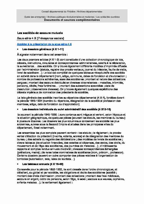 [PDF] Documents et sources complémentaires Les sociétés de secours