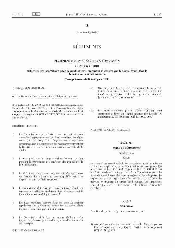 Règlement (UE) no 72/2010 de la Commission du 26 janvier 2010