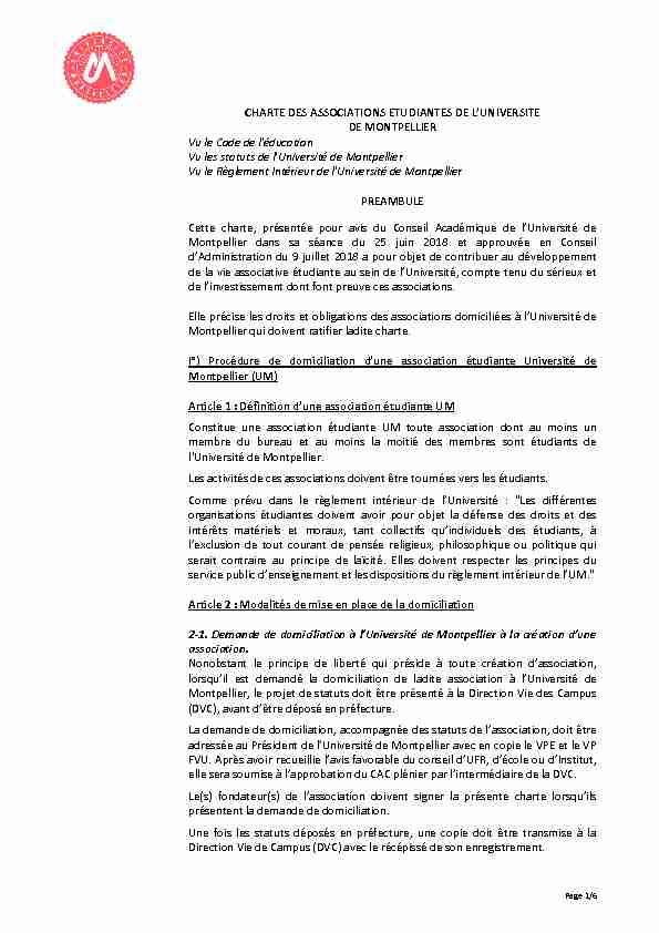 CHARTE DES ASSOCIATIONS ETUDIANTES DE LUNIVERSITE