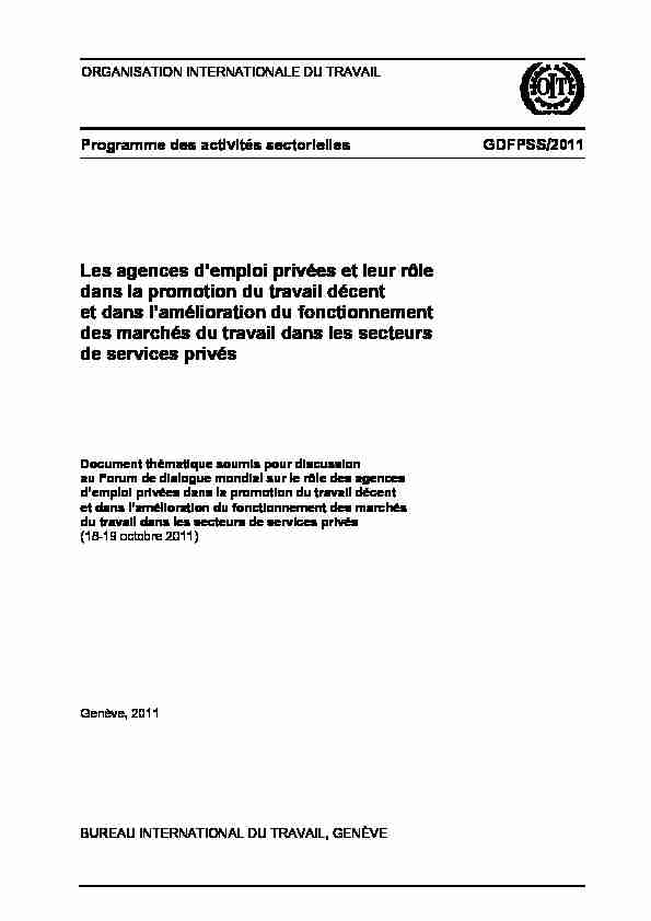 [PDF] Les agences demploi privées et leur rôle dans la promotion du  - ILO