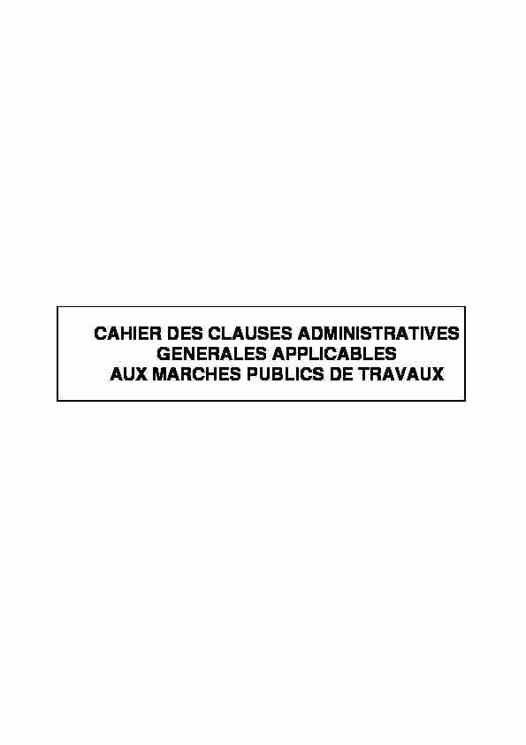 CAHIER DES CLAUSES ADMINISTRATIVES GENERALES