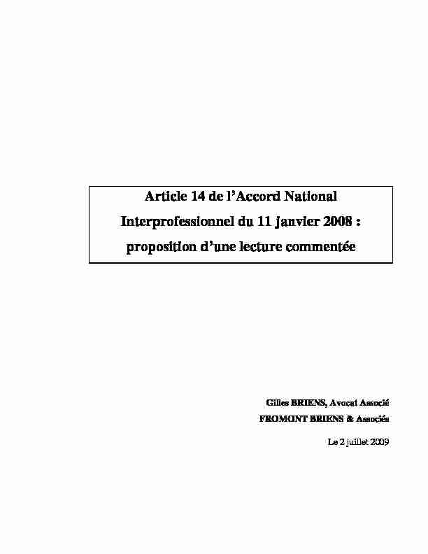 Article 14 de lAccord National Interprofessionnel du 11 janvier 2008