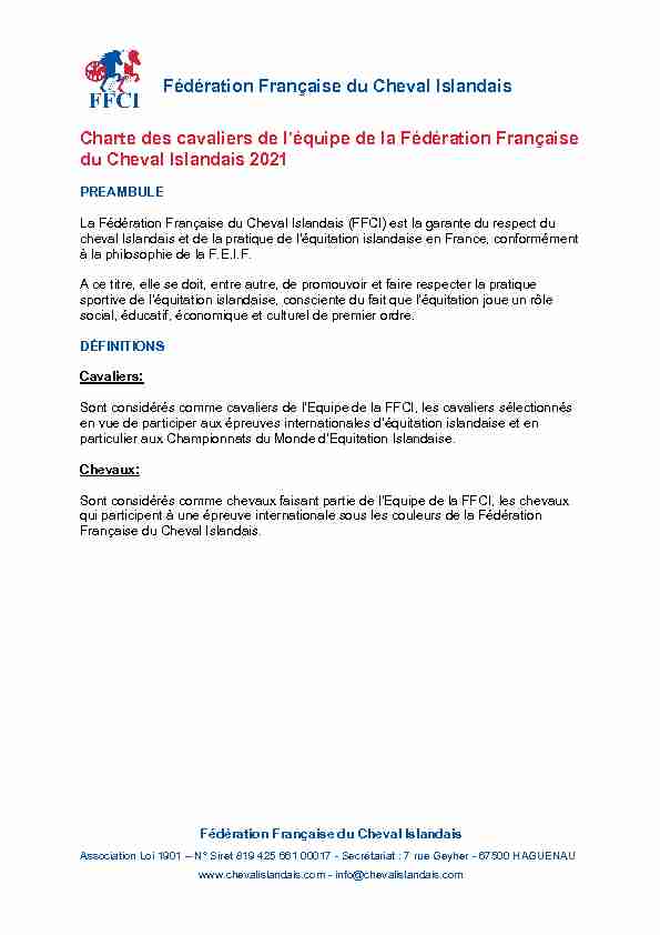 [PDF] Fédération Française du Cheval Islandais Charte des cavaliers de l