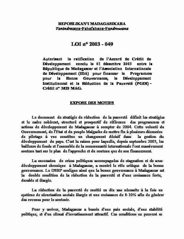 LOI n° 2003 - 049