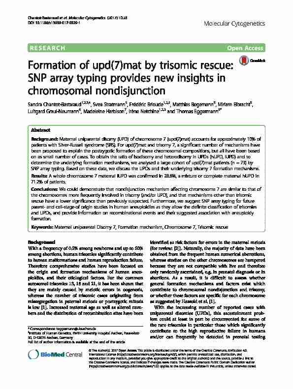 Formation of upd(7)mat by trisomic rescue: SNP array typing