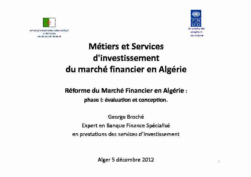 Métiers et Services dinvestissement du marché financier en Algérie