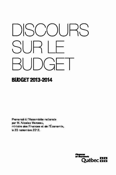 Budget 2013-2014 - Discours sur le budget