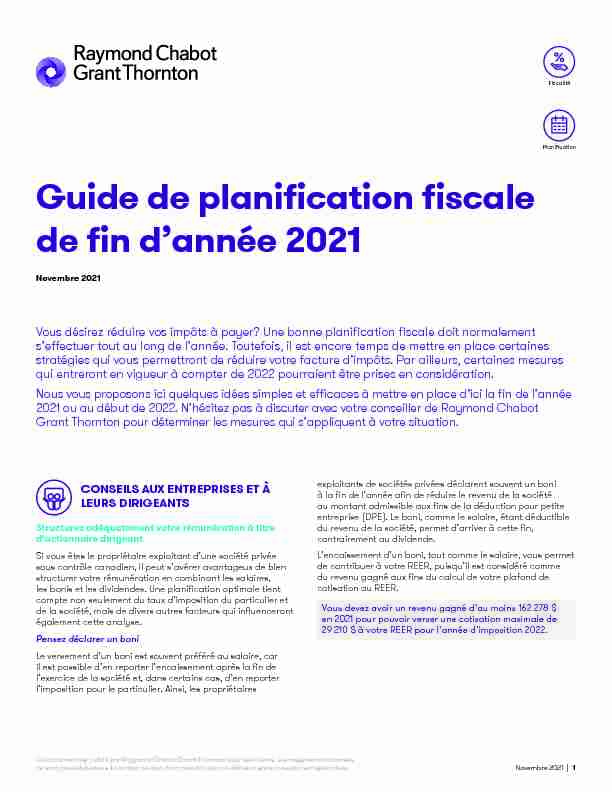 Guide de planification fiscale de fin dannée 2021