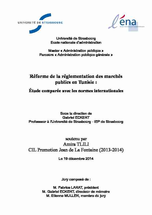 [PDF] Réforme de la réglementation des marchés publics en Tunisie : - ENA