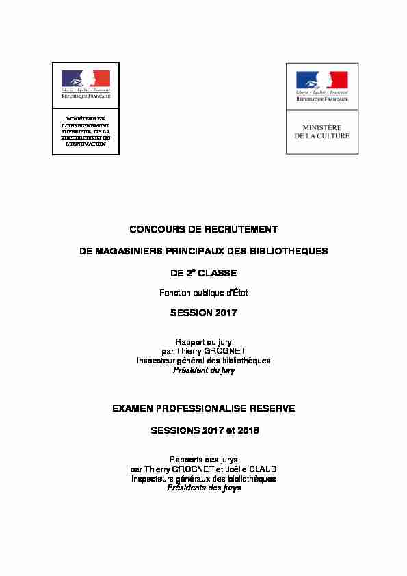 [PDF] CONCOURS DE RECRUTEMENT DE MAGASINIERS PRINCIPAUX