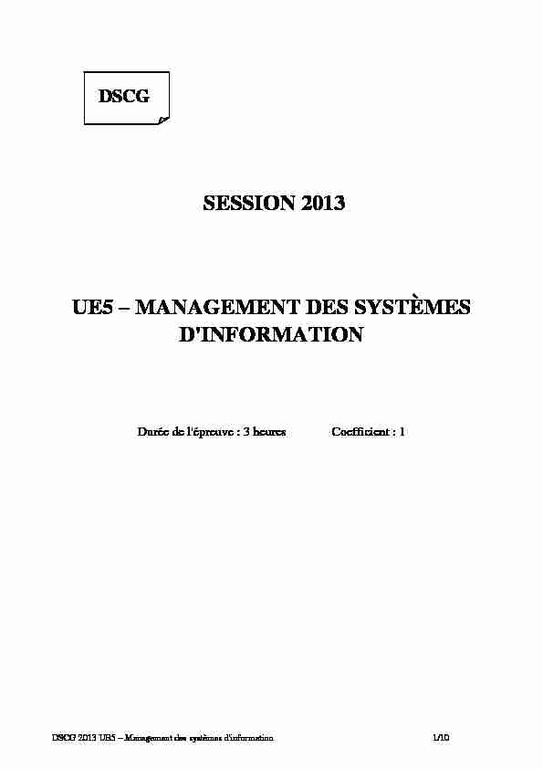 pdf SESSION 2013 UE5 – MANAGEMENT DES SYSTÈMES D'INFORMATION