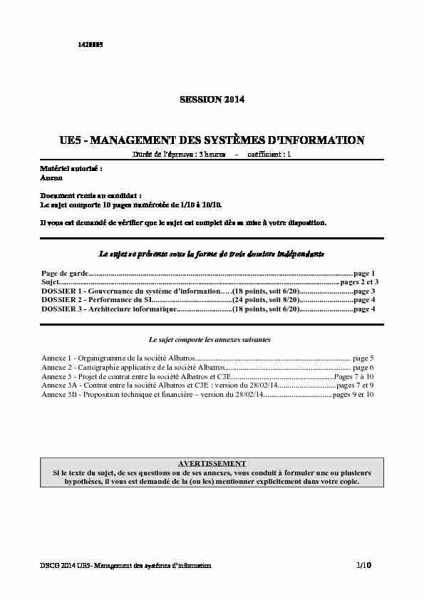 UE5 - MANAGEMENT DES SYSTÈMES D’INFORMATION