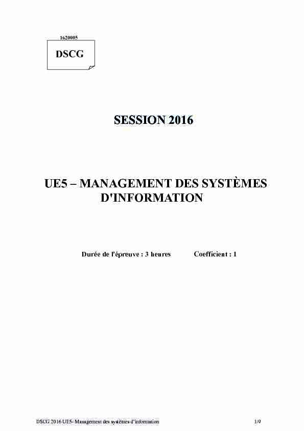 DSCG 2016 UE5- Management des systèmes dinformation