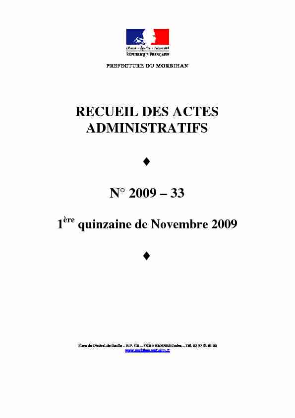 RECUEIL DES ACTES ADMINISTRATIFS N° 2009 – 33