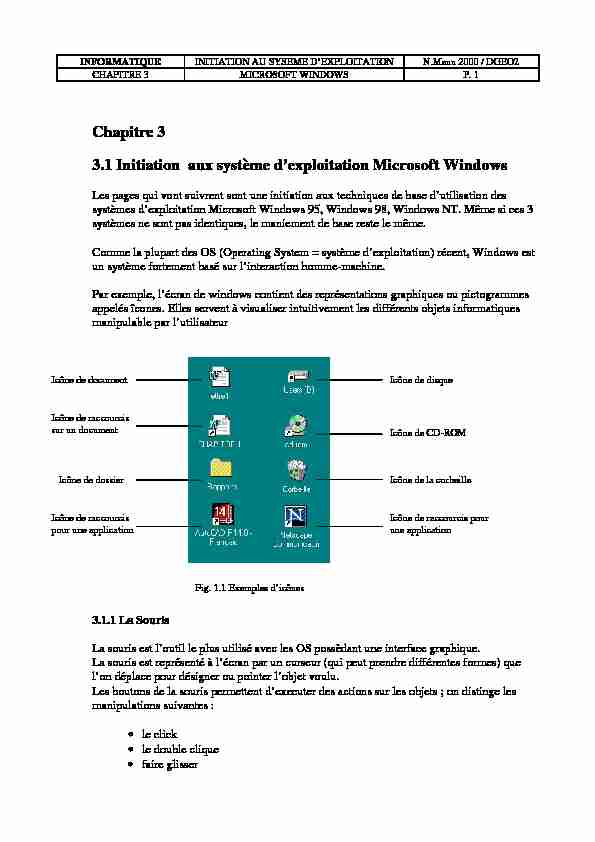Chapitre 3 3.1 Initiation aux système dexploitation Microsoft Windows