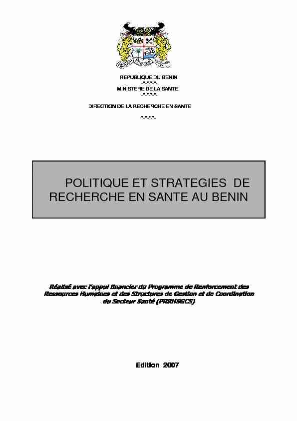 Politique et Strategies de recherche en santé au benin