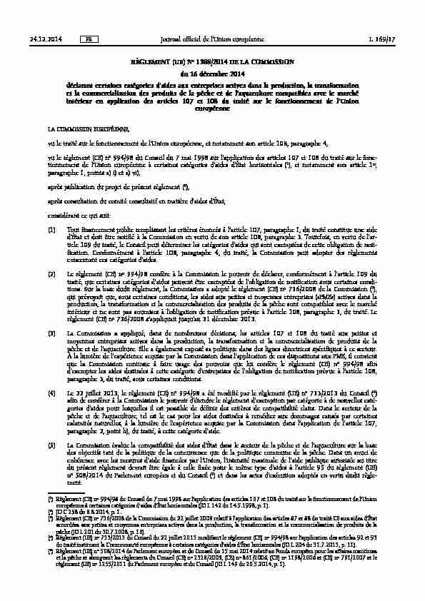 RÈGLEMENT (UE) No 1388/ 2014 DE LA COMMISSION - du 16