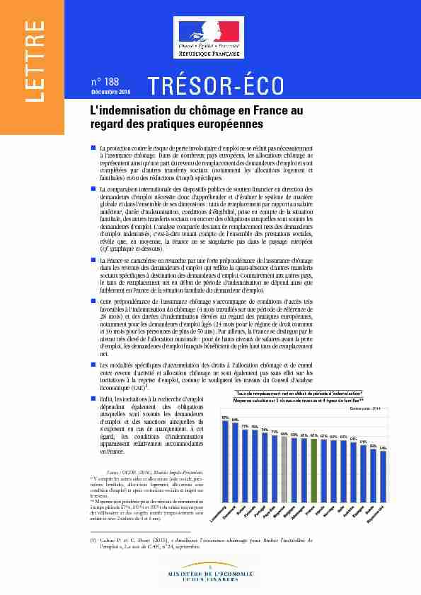 n° 188 - Lindemnisation du chômage en France au regard des