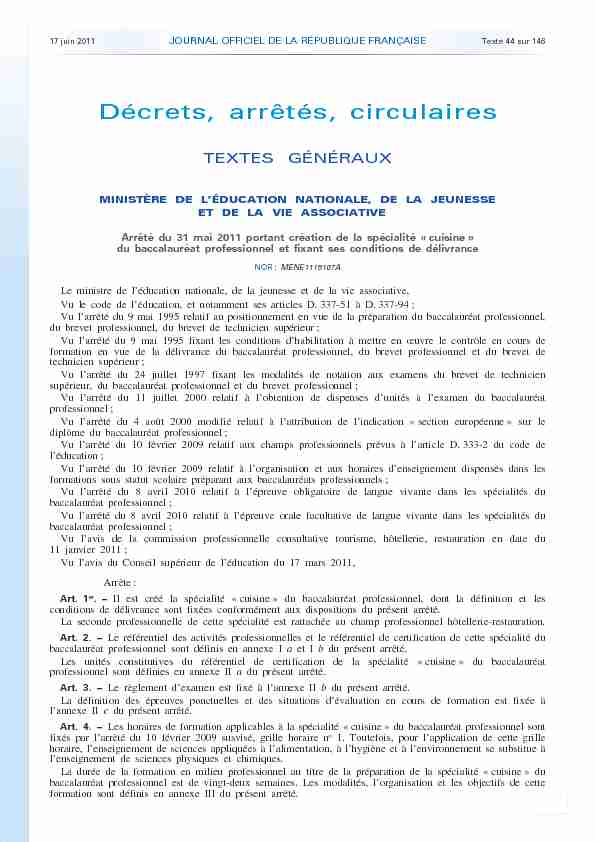 Journal officiel de la République française - N° 139 du 17 juin 2011