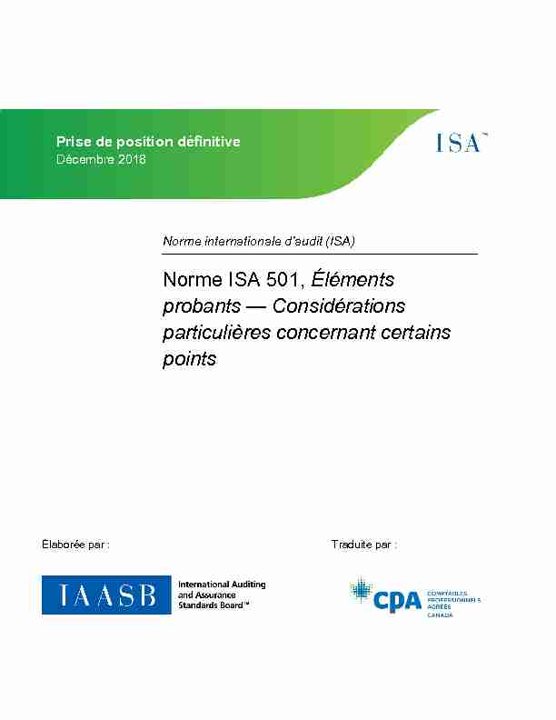 Norme ISA 501, Éléments probants — Considérations