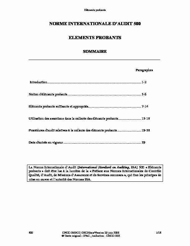 [PDF] NORME INTERNATIONALE DAUDIT 500 ELEMENTS PROBANTS