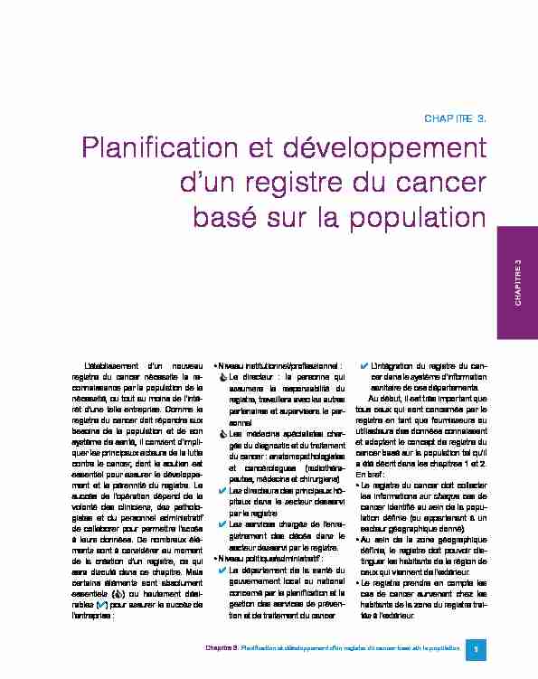 Planification et développement dun registre du cancer basé sur la