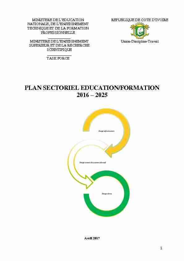 PLAN SECTORIEL EDUCATION/FORMATION 2016 – 2025