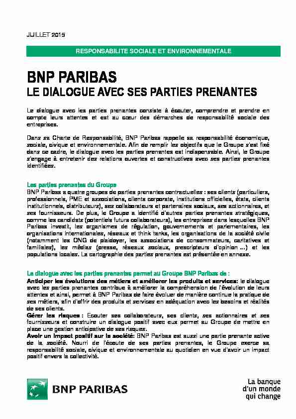 [PDF] BNPP_Dialogue Parties Prenantes_Aout 2015_VF - BNP Paribas