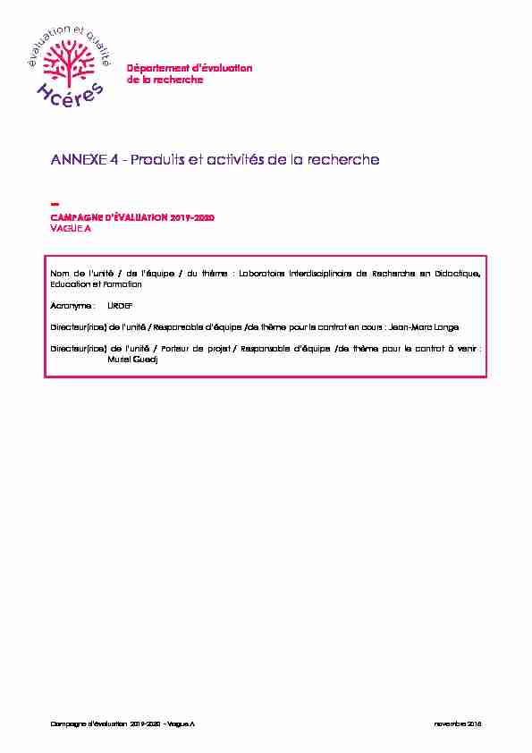 [PDF] ANNEXE 4 - Produits et activités de la recherche - LIRDEF