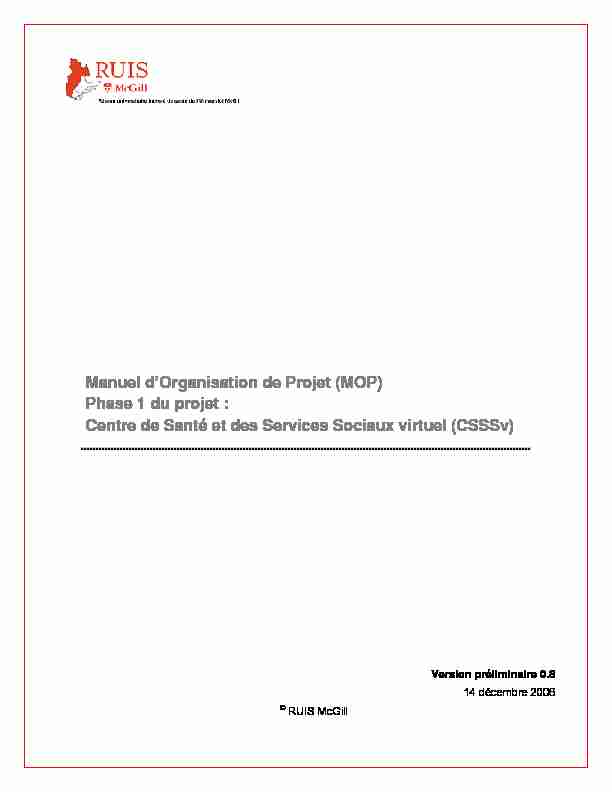 Manuel d’Organisation de Projet (MOP) Phase 1 du projet