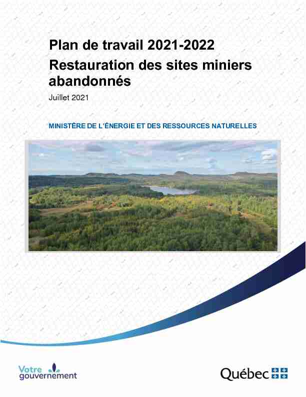 Plan de travail 2021-2022 - Restauration des sites miniers
