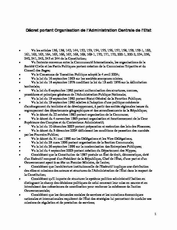 [PDF] Décret portant Organisation de lAdministration Centrale de lEtat