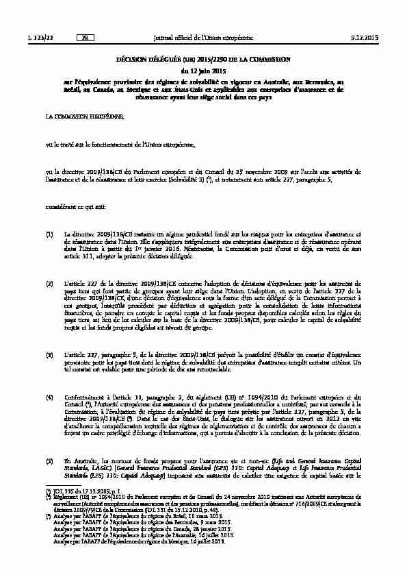 DÉCISION DÉLÉGUÉE (UE) 2015/ 2290 DE LA COMMISSION - du