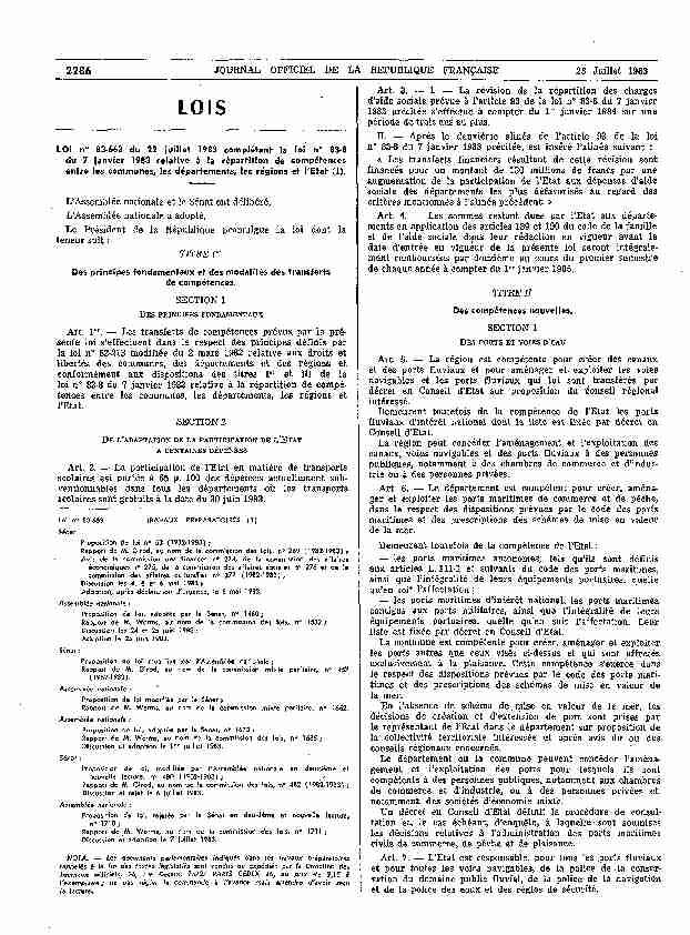 Loi n° 83-663 du 22 juillet 1983 complétant la loi 83-8 du 7 janvier