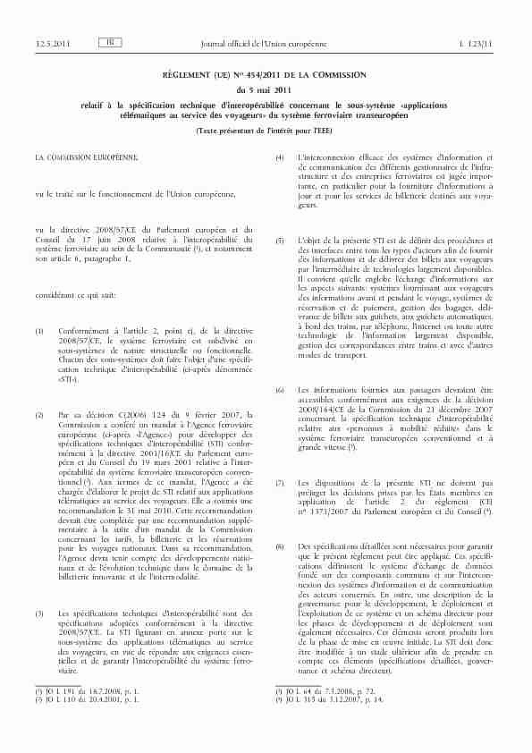 Règlement (UE) no 454/2011 de la Commission du 5 mai 2011