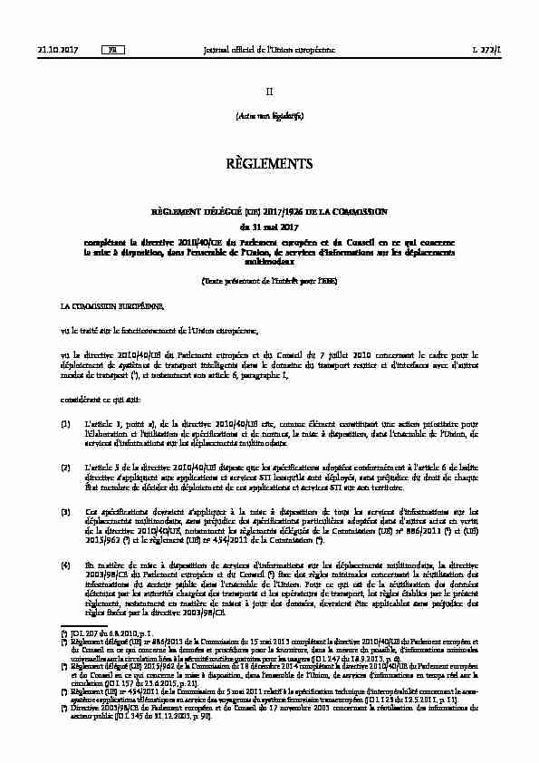 RÈGLEMENT DÉLÉGUÉ (UE) 2017/ 1926 DE LA COMMISSION