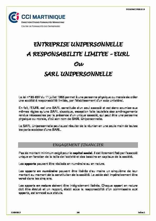 [PDF] EURL Ou SARL UNIPERSONNELLE - CCI Martinique
