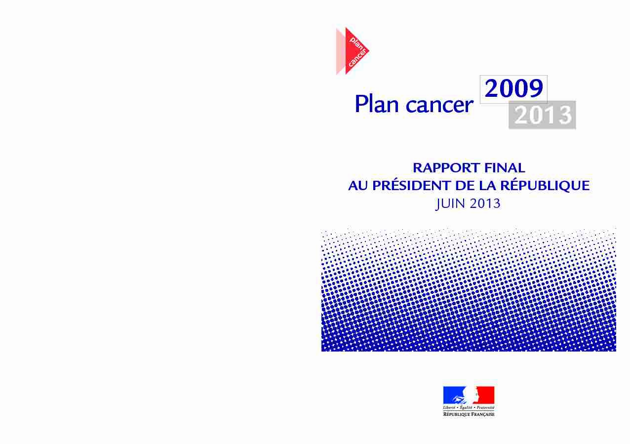 Rapport détape de la mise en œuvre du Plan Cancer 2009-2013