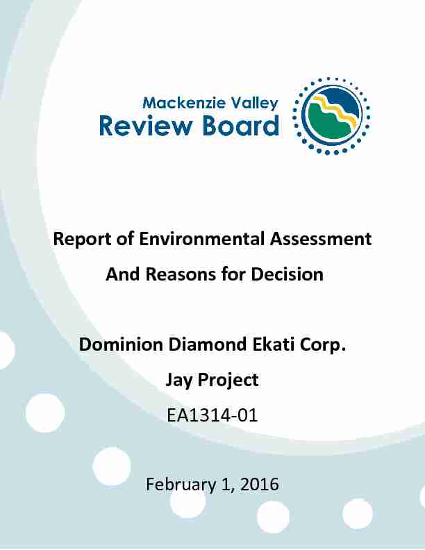 Report of Environmental Assessment And Reasons for Decision