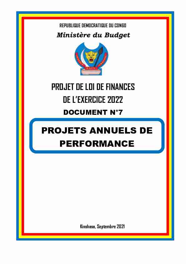 PROJET DE LOI DE FINANCES DE LEXERCICE 2022 PROJETS