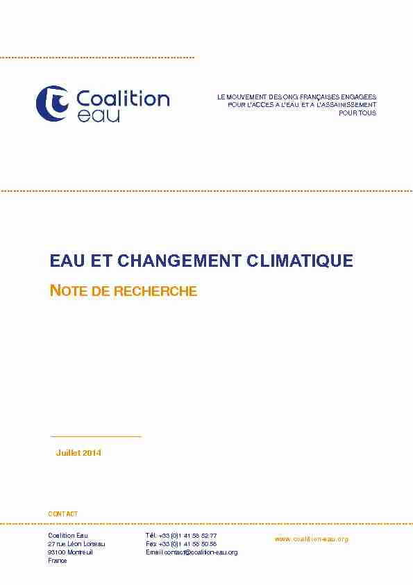 EAU ET CHANGEMENT CLIMATIQUE - Coalition Eau