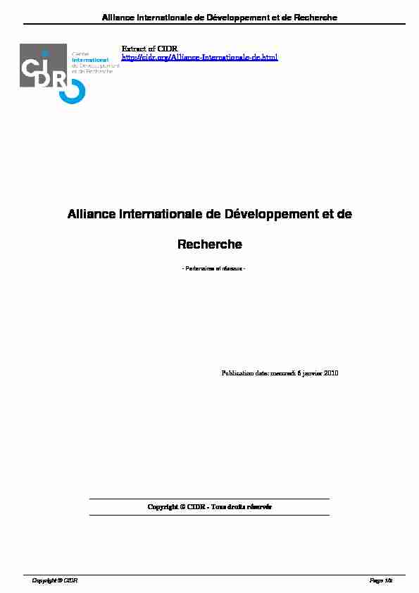 [PDF] Alliance Internationale de Développement et de Recherche - CIDR