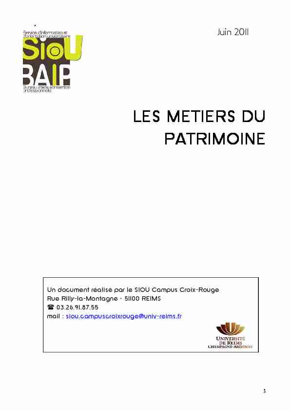 [PDF] LES METIERS DU PATRIMOINE - Université de Reims Champagne