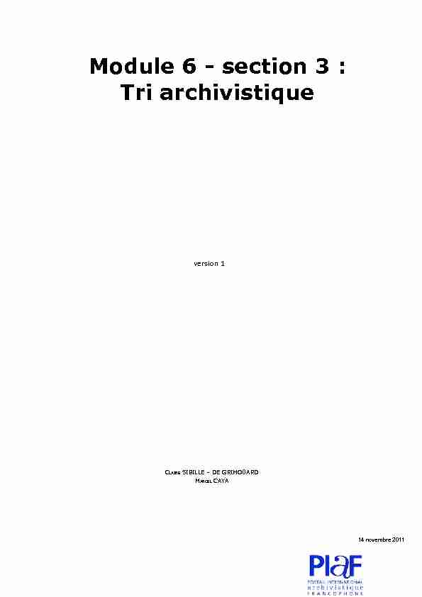 Module 6 - section 3 : Tri archivistique