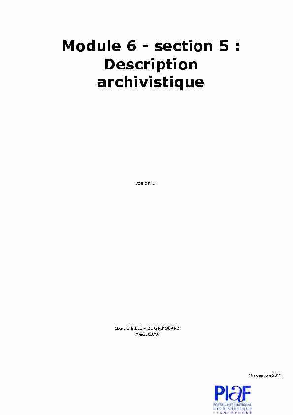 Module 6 - section 5 : Description archivistique