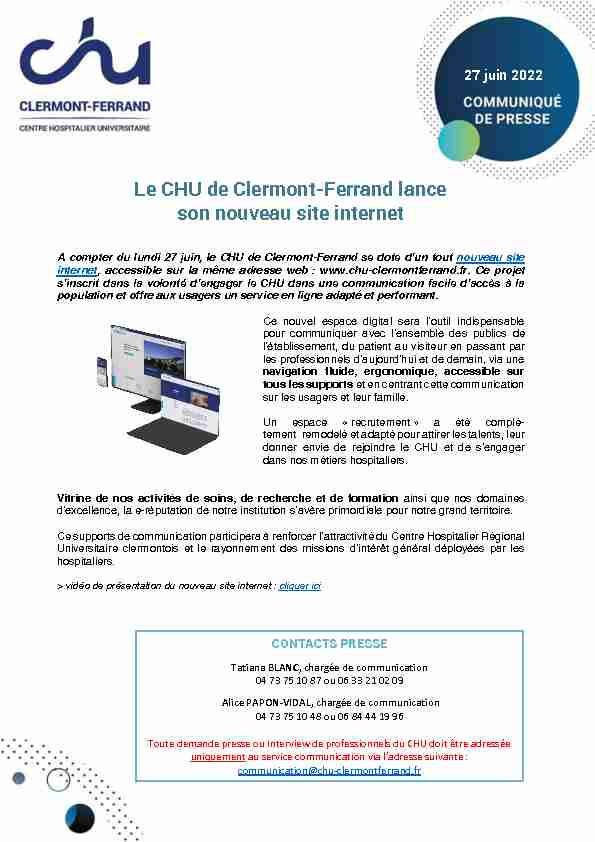 Le CHU de Clermont-Ferrand lance son nouveau site internet