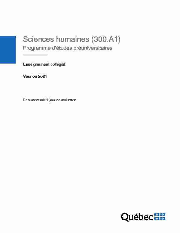 Sciences humaines (300.A1) - Programme détudes préuniversitaires