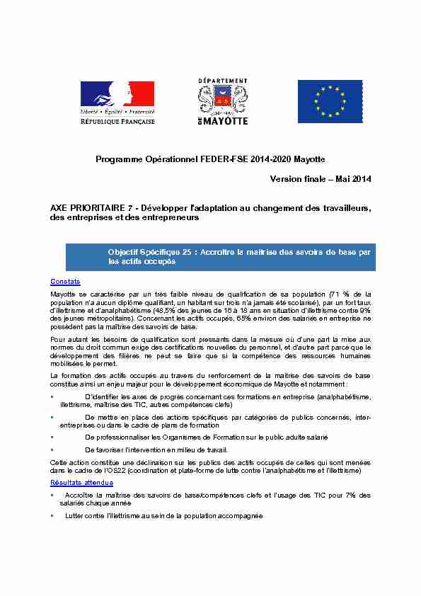 Programme Opérationnel FEDER-FSE 2014-2020 Mayotte Version