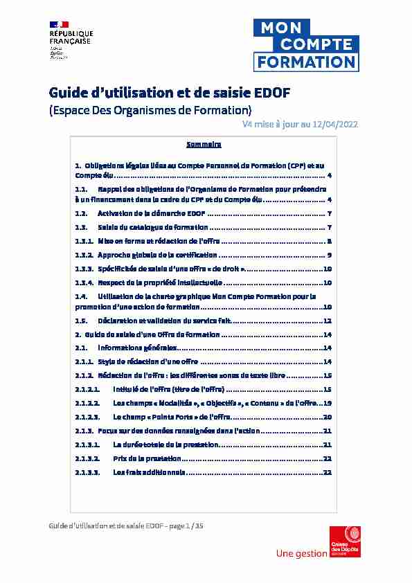 Guide dutilisation et de saisie EDOF - (Espace Des Organismes de