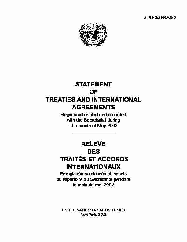 STATEMENT OF TREATIES AND INTERNATIONAL AGREEMENTS